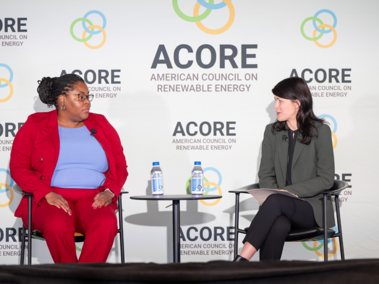 Fireside Chat with White House Senior Policy Advisor Whitney Muse on the left and ACORE's Lesley Hunter on the right.