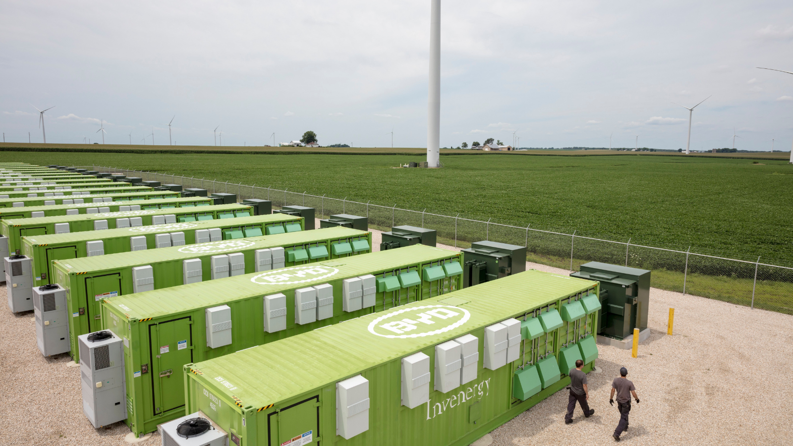 Invenergy Energy Storage with wind turbines in the background