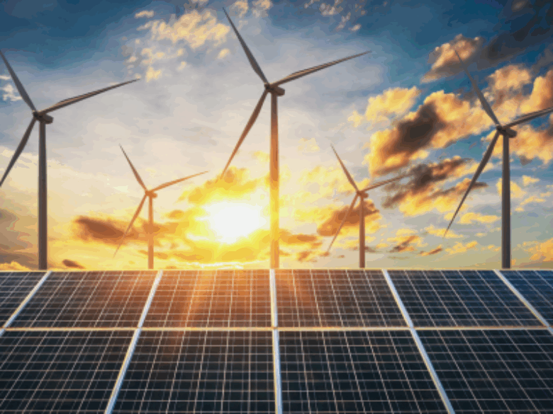 Solar panels and wind turbines