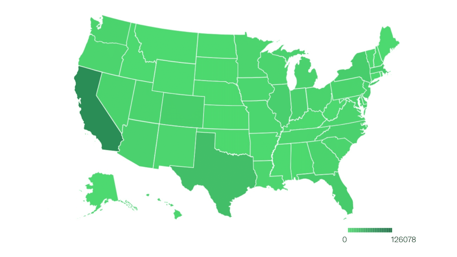 Solar and Wind Jobs by U.S. State map chart
