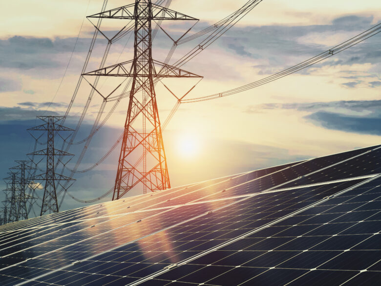 Solar and Transmission with a sunset background
