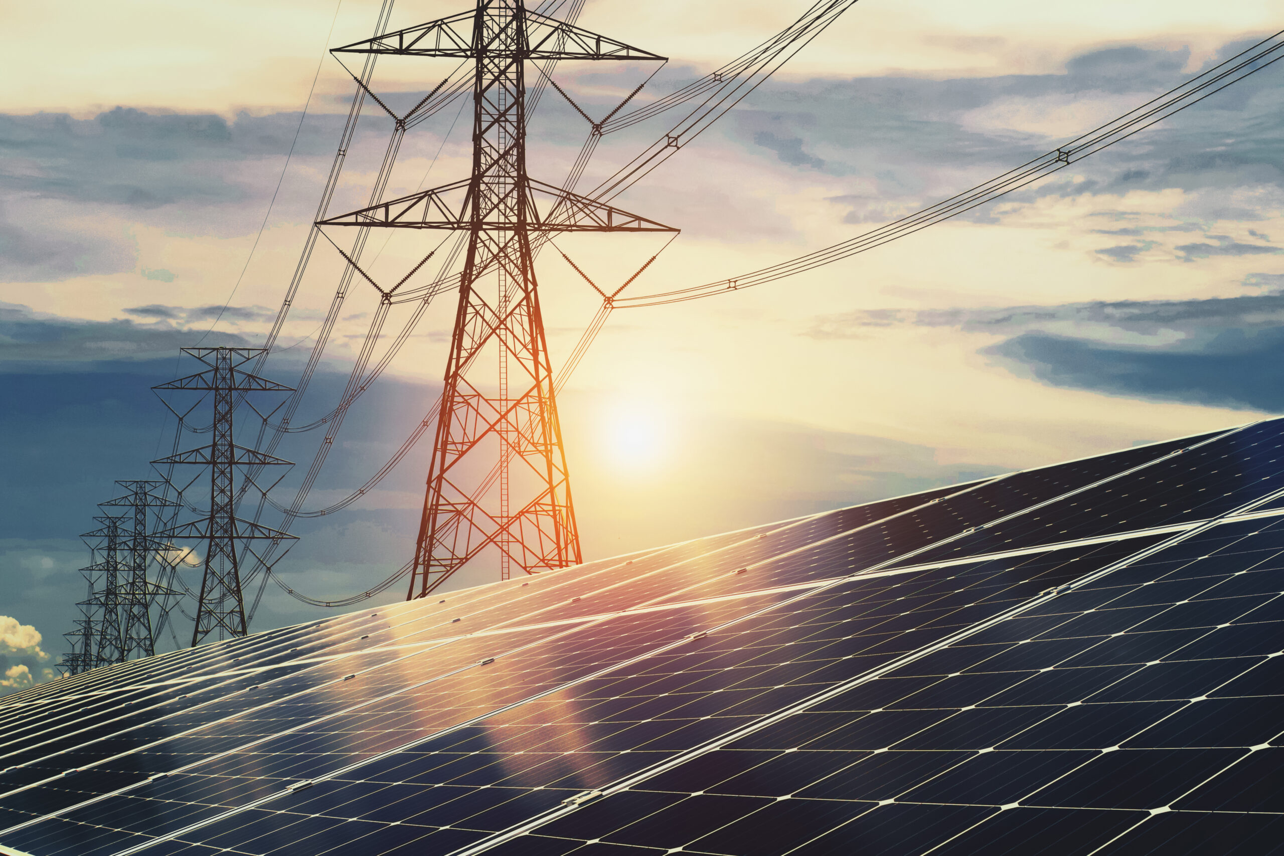 Solar and Transmission with a sunset background