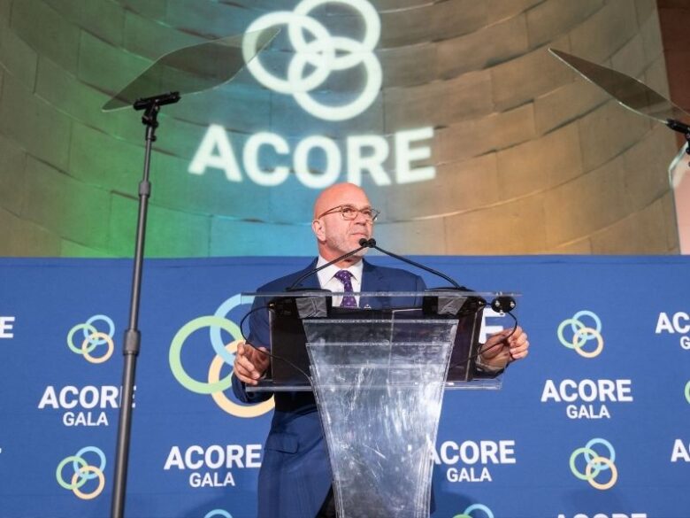 Keynote speaker Michael Smerconish addresses attendees on stage at the ACORE Gala.