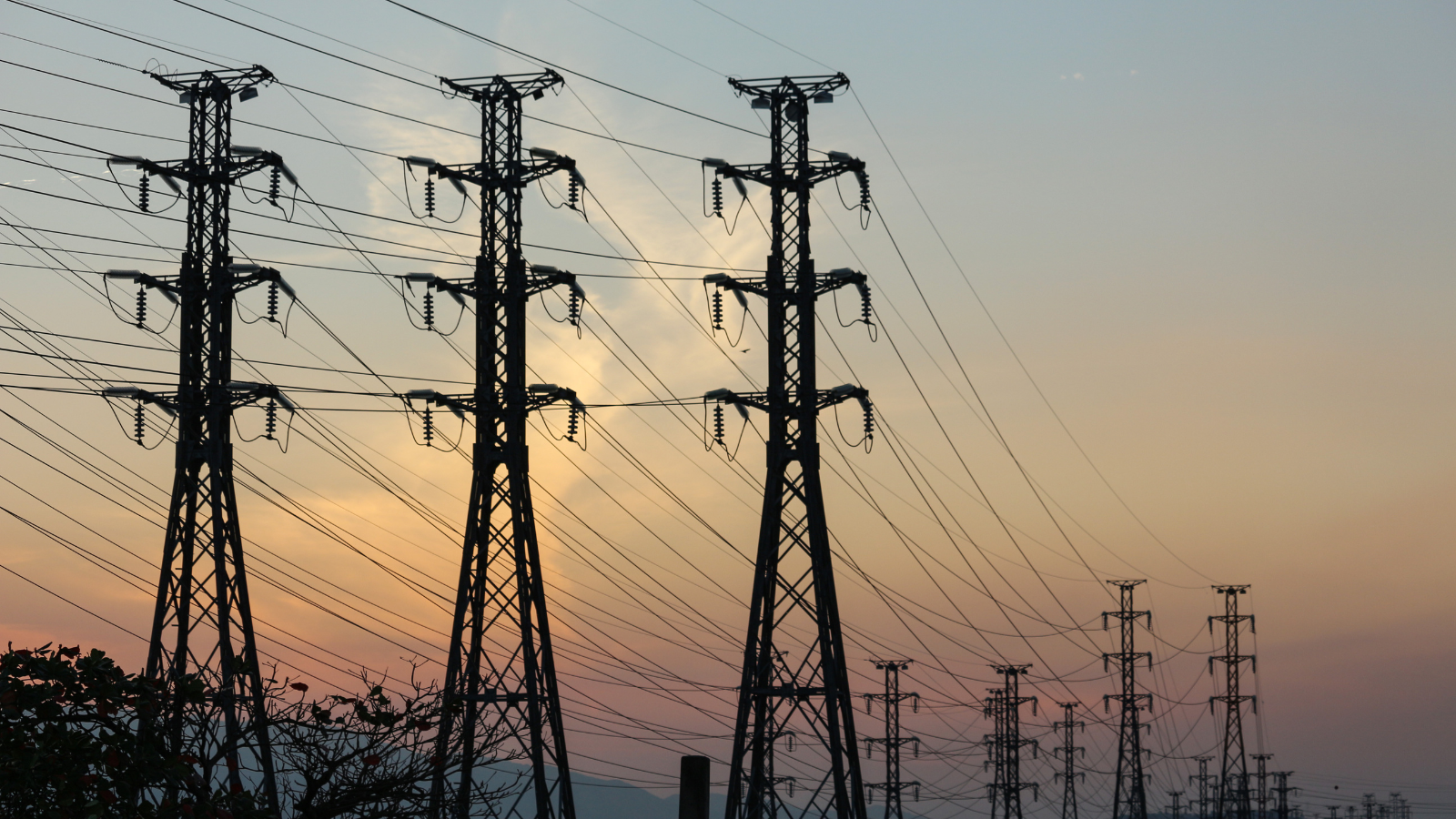 Transmission Towers with sunset background.