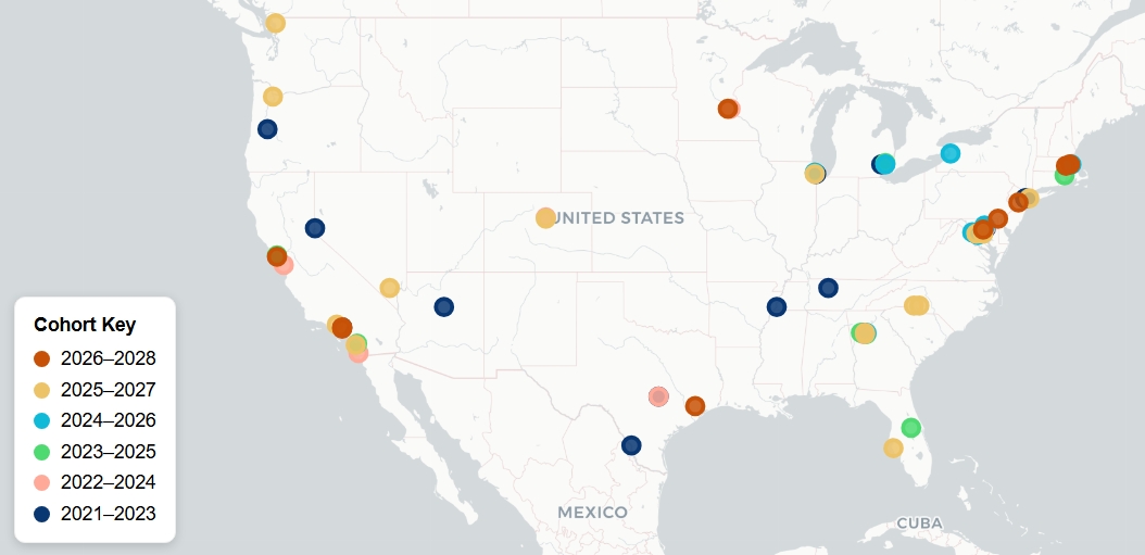 United States Map featuring locations of all ACORE Accelerate companies.