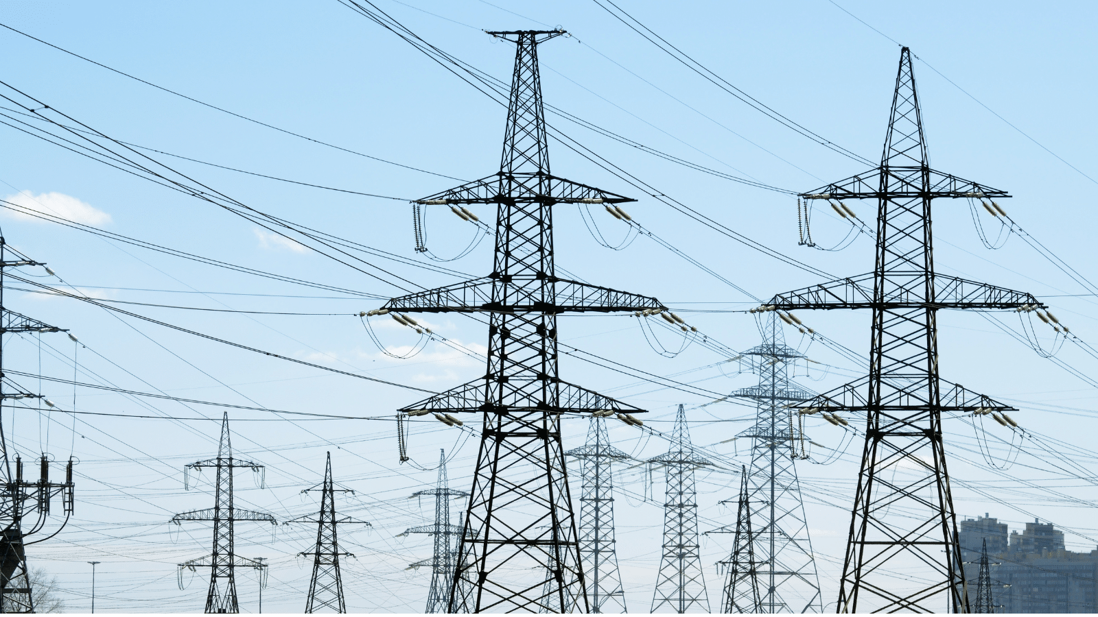 Several transmission towers and lines.